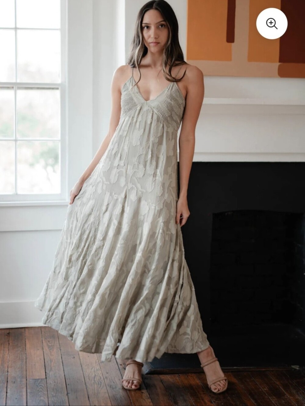 Rain Of May Light Sage Floral Maxi Dress with V-Neck